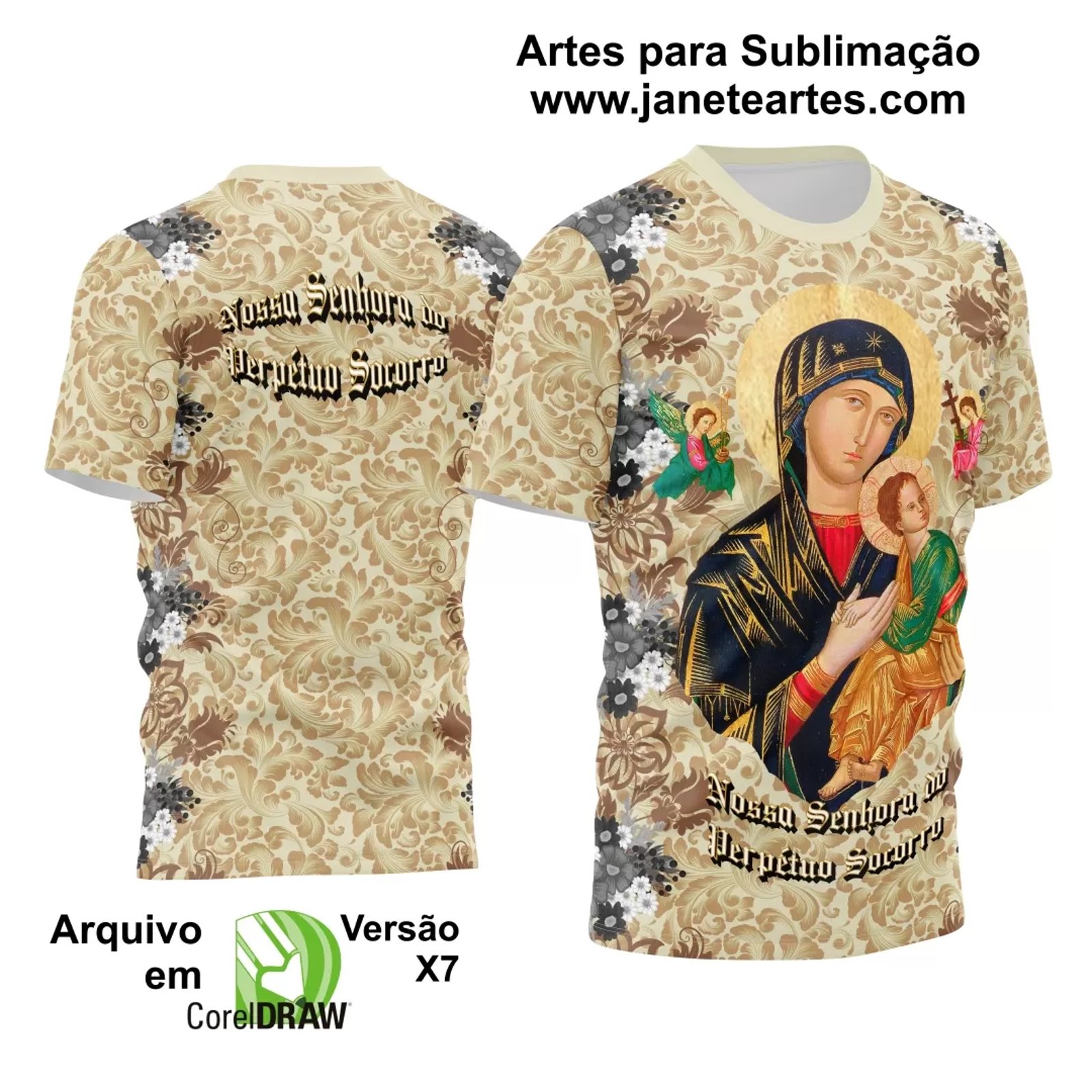 Arte Estampa Camisa Religião 2024 - Nossa Senhora do Perpétuo Socorro - Janete Artes
