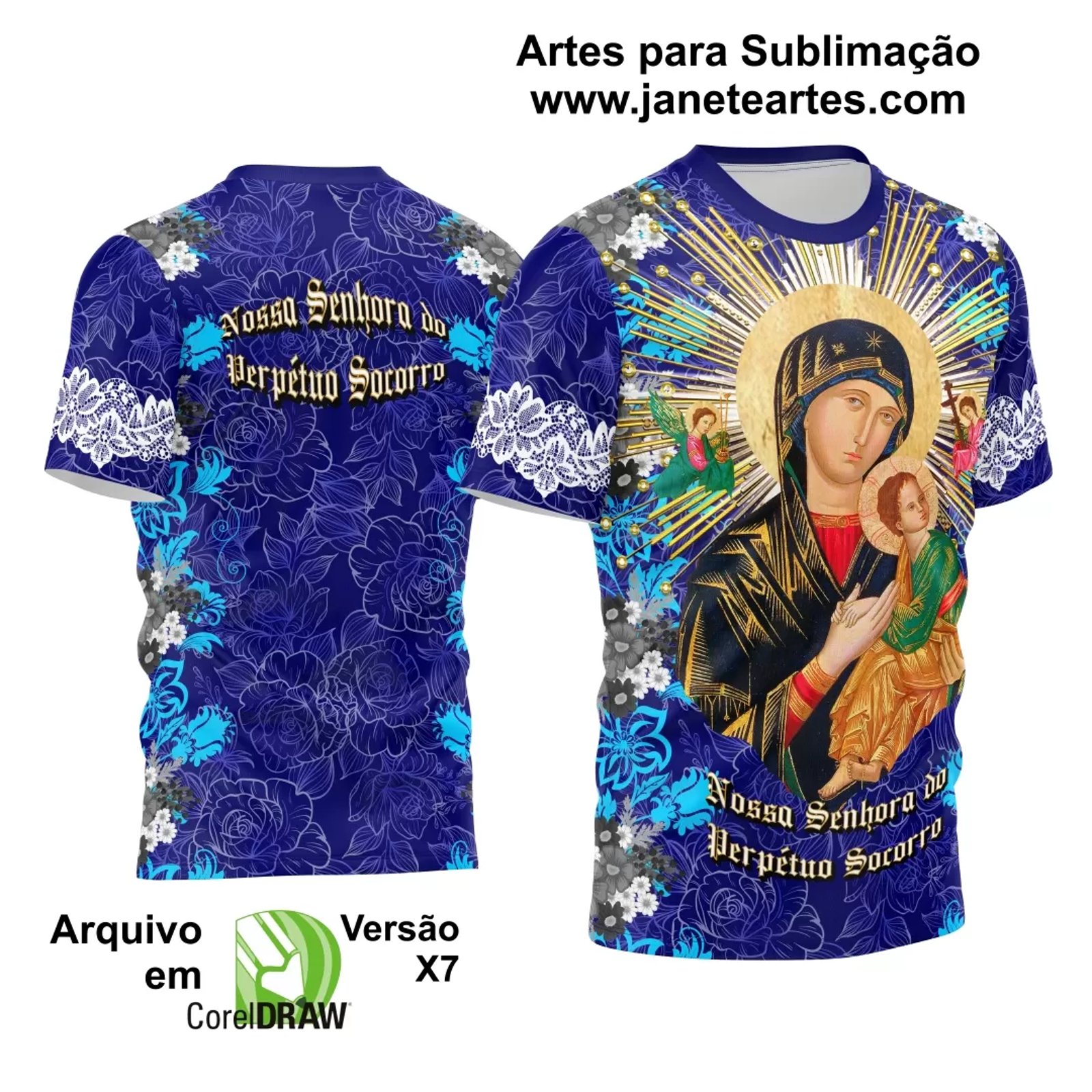 Arte Estampa Camisa Religião 2024 - Nossa Senhora do Perpétuo Socorro - Janete Artes