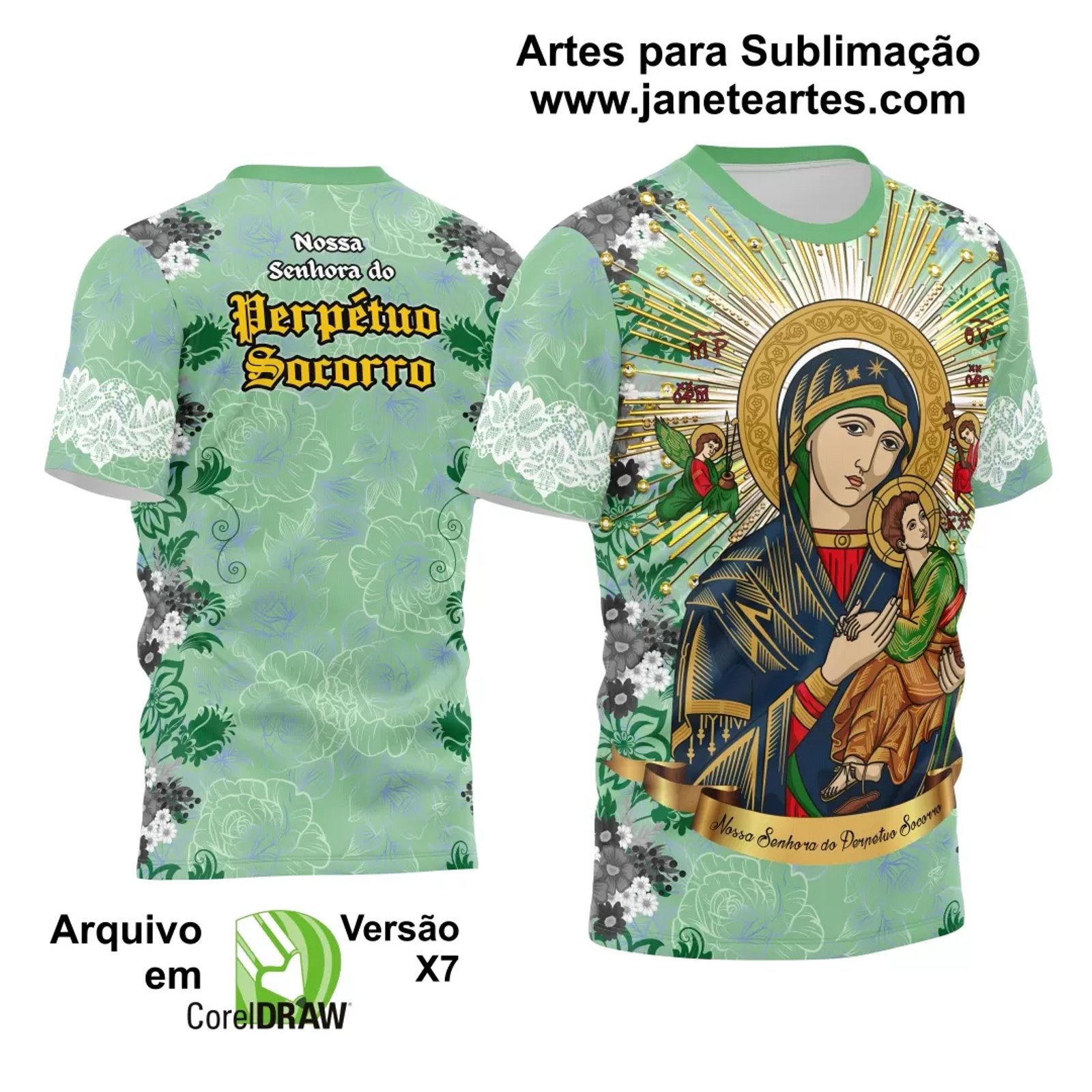 Arte Estampa Camisa Religião 2024 - Nossa Senhora do Perpétuo Socorro - Janete Artes