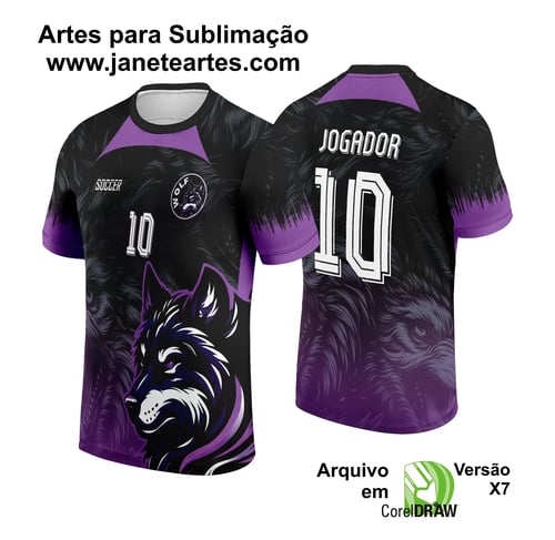 Arte Vetor Camisa Interclasse Fox Preto com Lobo Fox Roxa