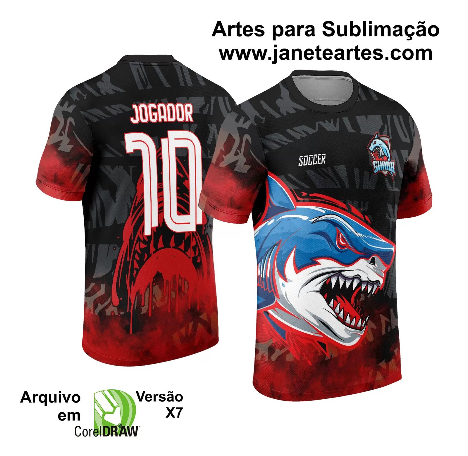 Arte Vetor Camisa InterClasse Shark Tubarão 2024 Vermelho