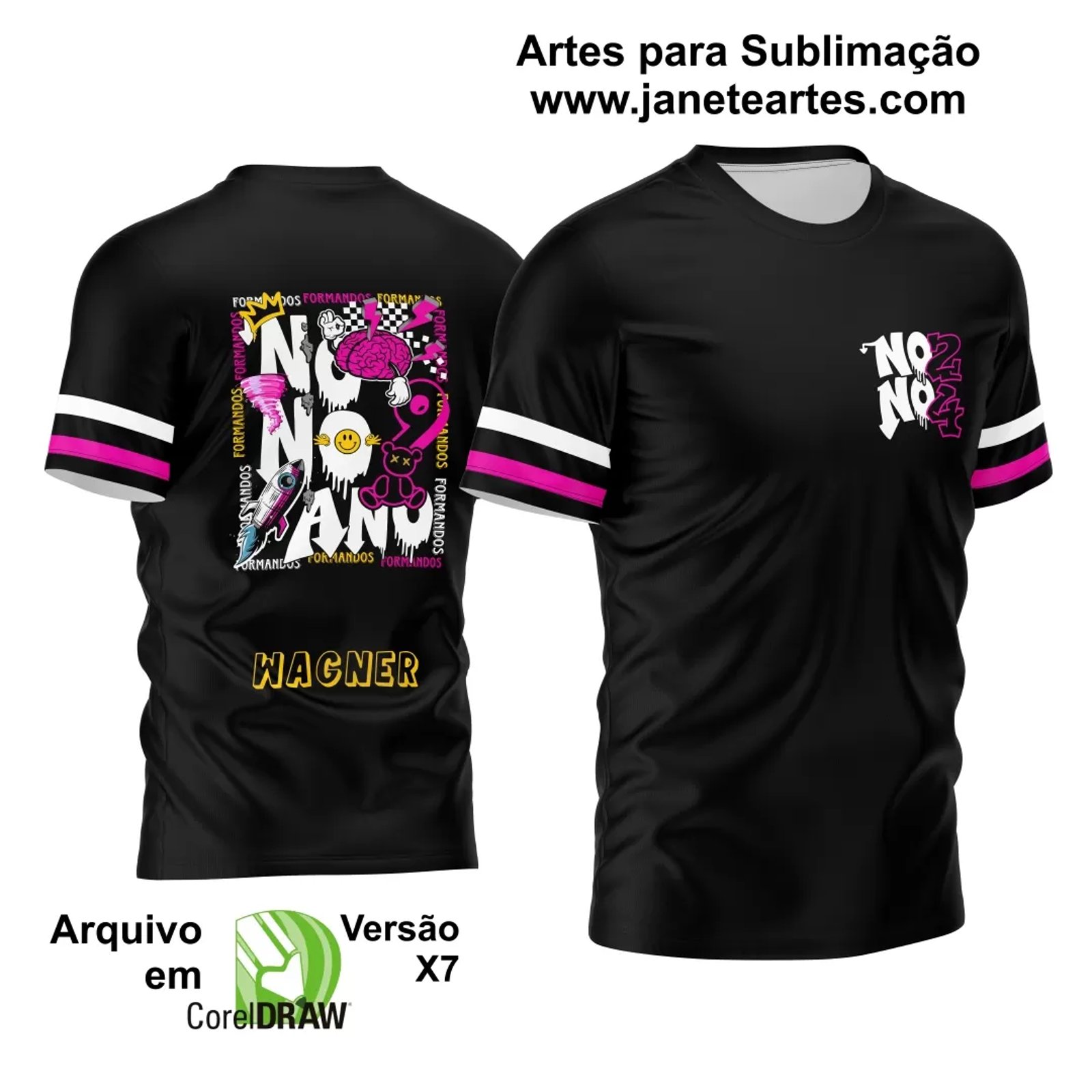Arte Vetor Camisa Nono Ano 2024 Foguete com Urso - Janete Artes