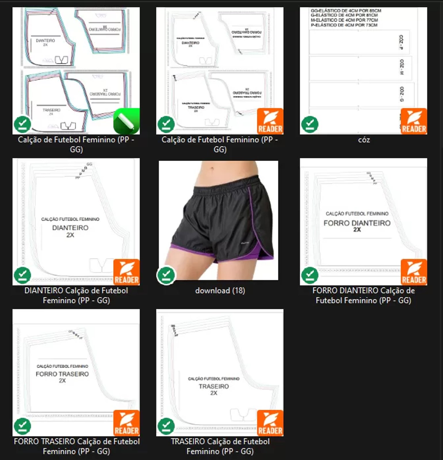 Molde de Costura Para Imprimir - Calção de Futebol Feminino (PP - GG)  