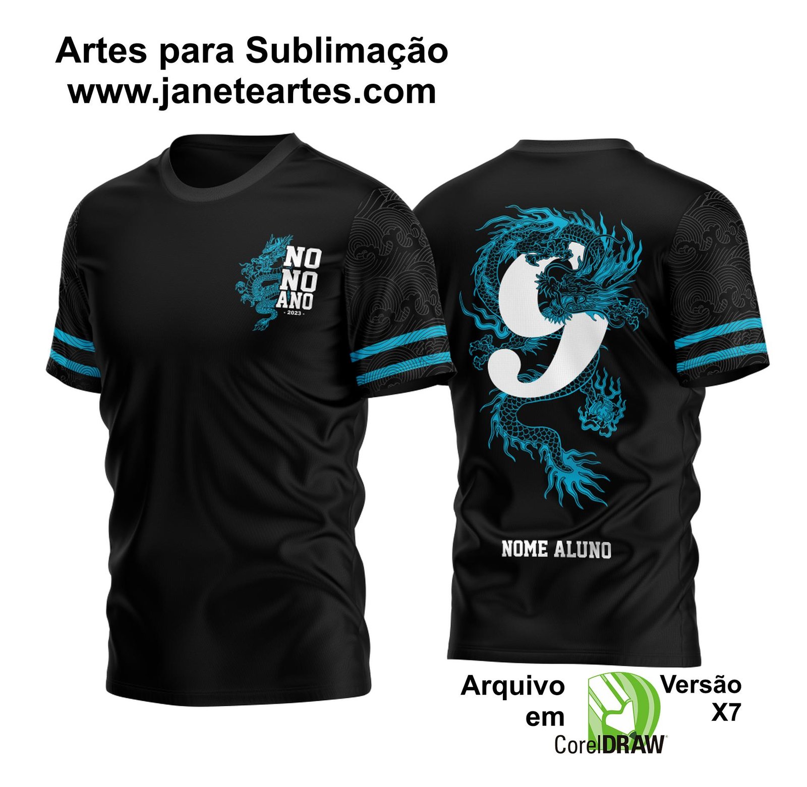Arte Vetor Camiseta Nono Ano Dragão Azul 2023