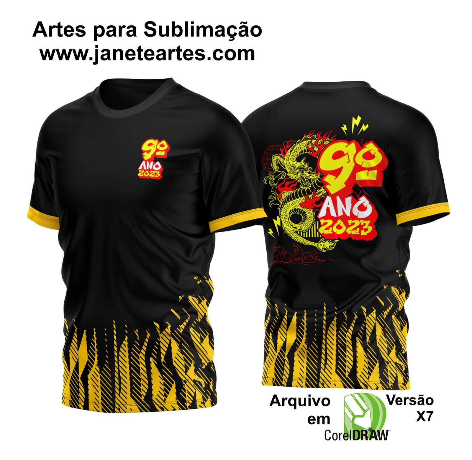Arte Vetor Camisa Nono Ano Dragão Amarelo 2023