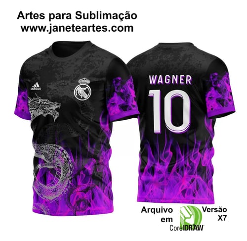 Arte Vetor Camisa de Interclasse Dragão com Fogo Roxo