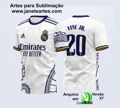 Arte Vetor Camisa Real Madrid Dragão Chinês Branco 2022 02