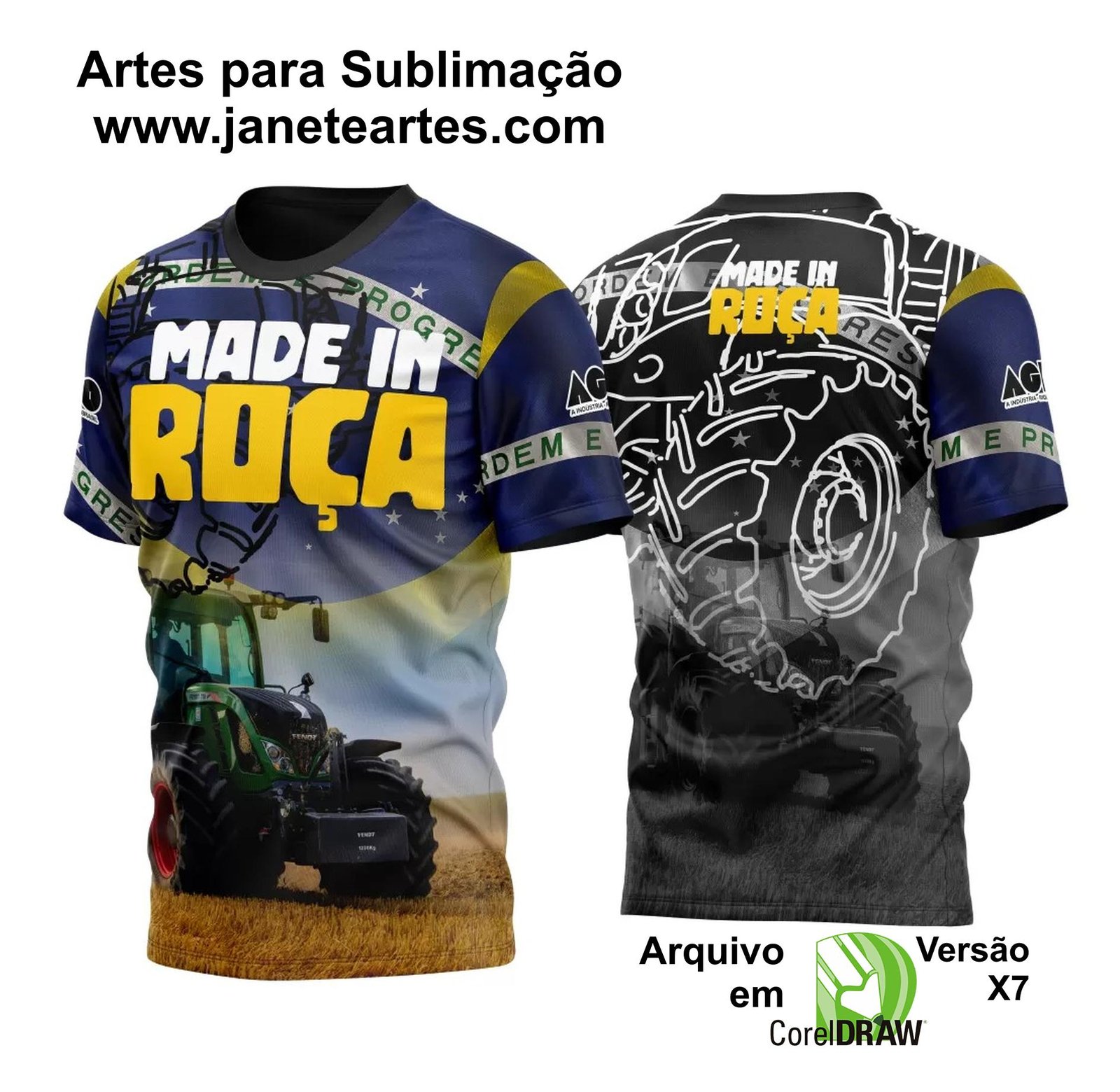 Arte Vetor Camisa AGRO Trator  e Bandeira  2023 - Janete Artes