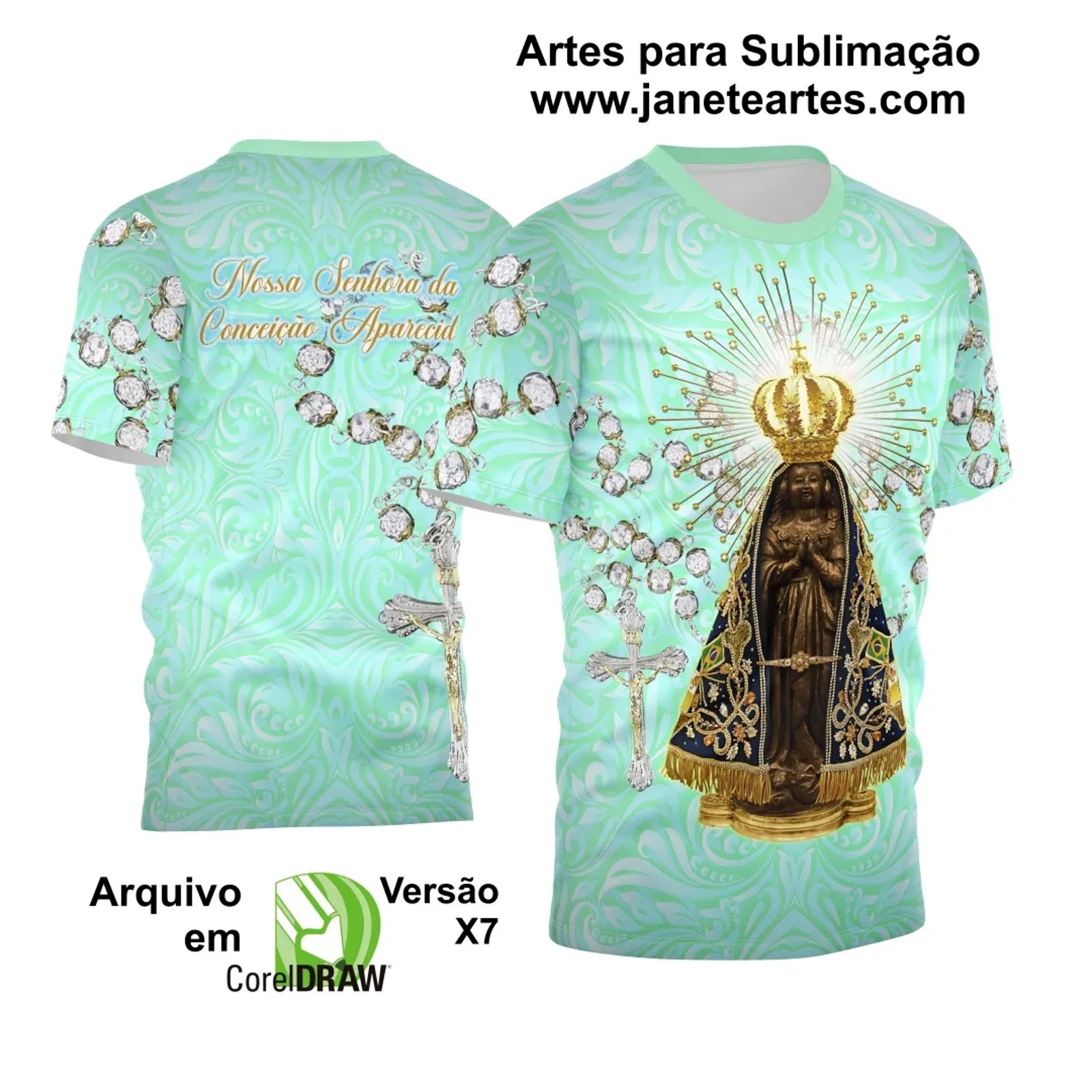 Arte Vetor Camisa Religião - Nossa Senhora Aparecida 2024 - 2025 - Janete Artes