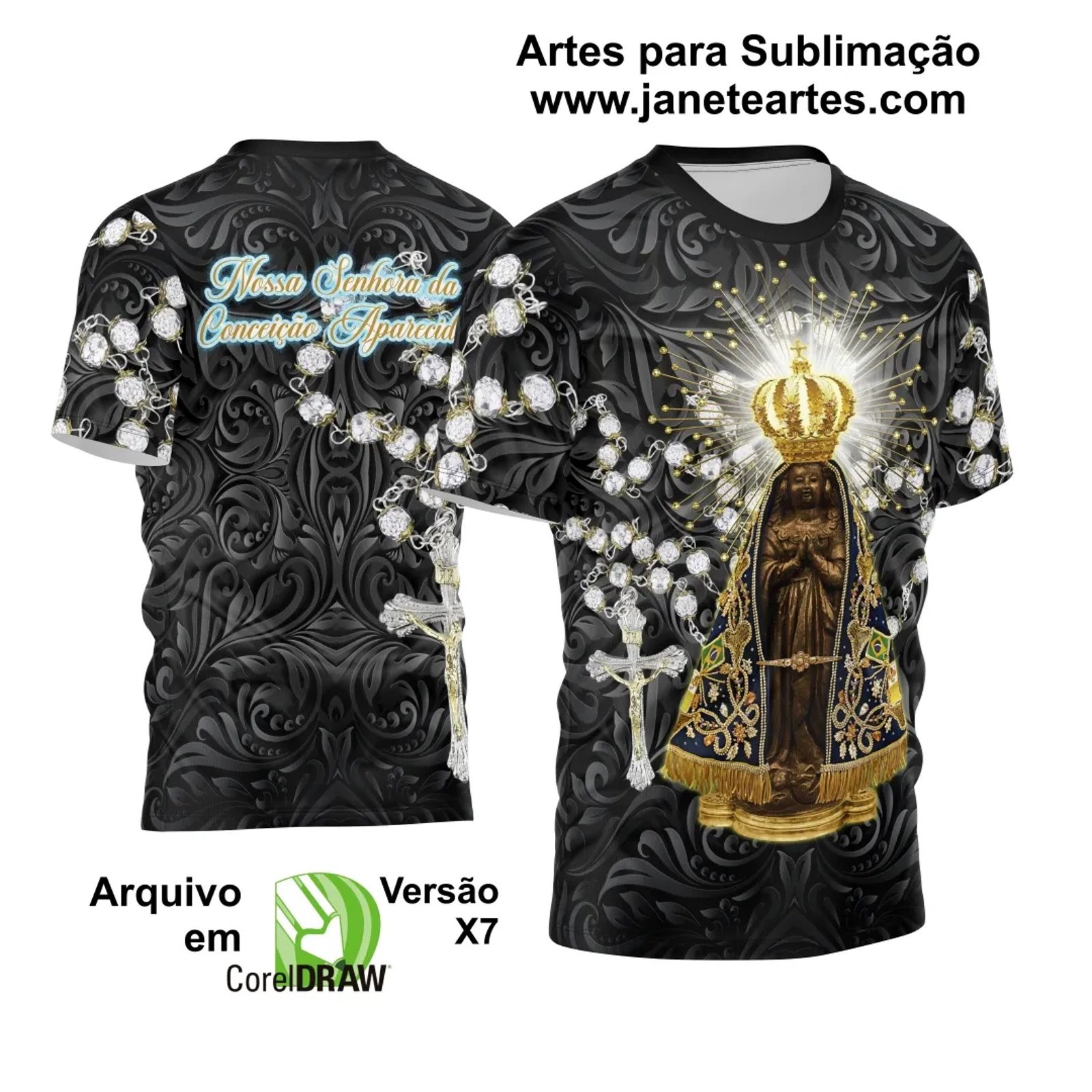 Arte Vetor Camisa Religião - Nossa Senhora Aparecida 2024 - 2025 - Janete Artes