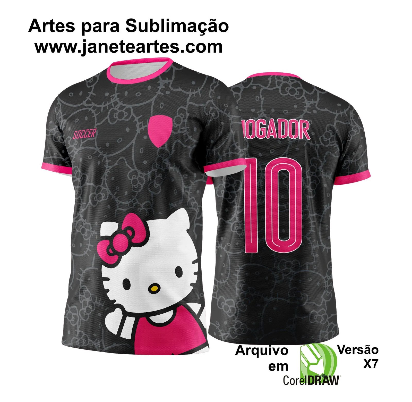  Arte Vetor Camisa Interclasse Hello Kitty Preta com Branco  - Jogos Internos 2024 - 2025 - Janete Artes