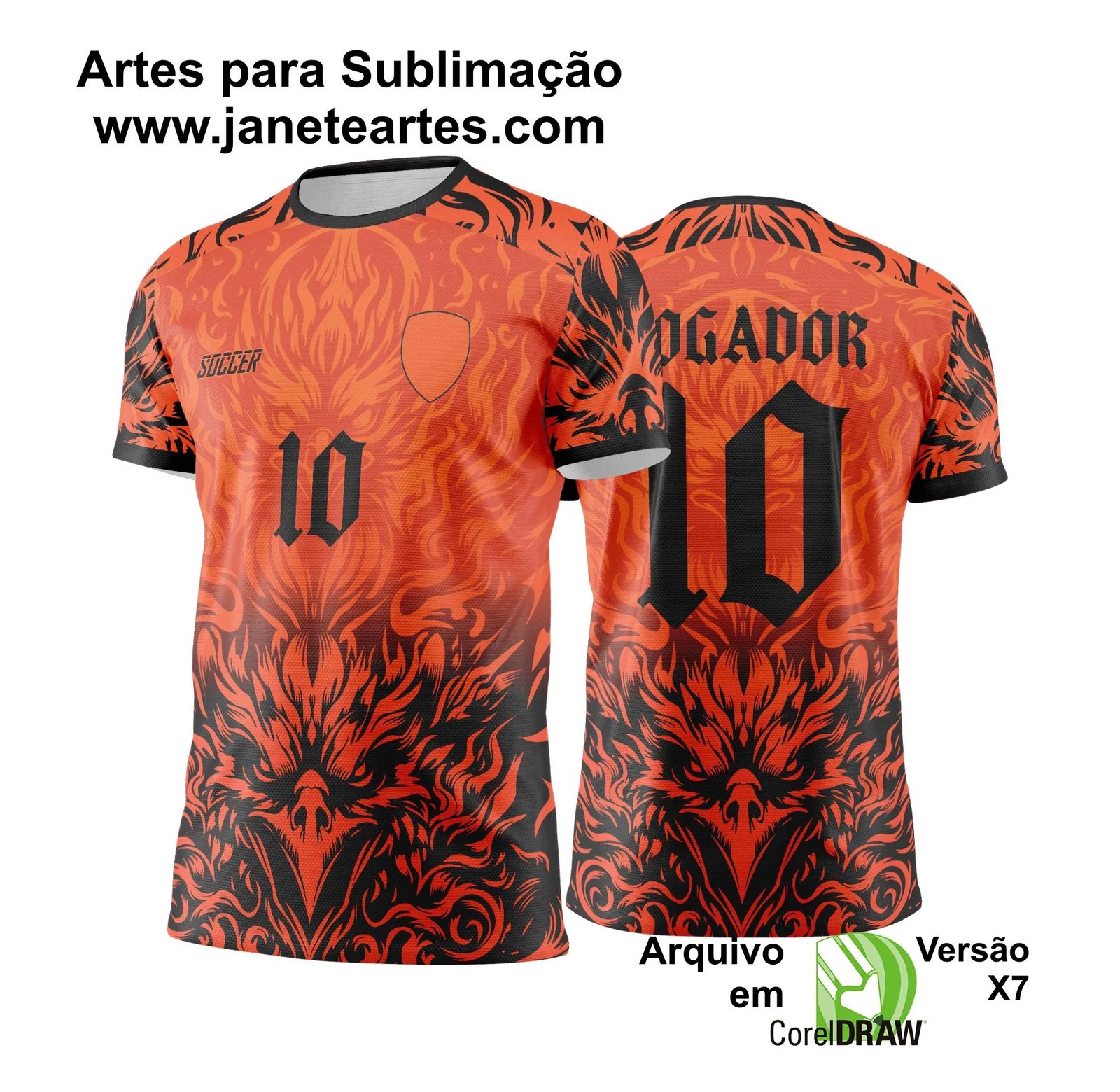  Arte Vetor Camisa Interclasse FÊNIX Chamas Preto com Laranja - Jogos Internos 2024 - 2025 - Janete Artes