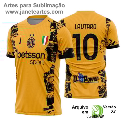 Uniforme de futebol personalizado, projetado para times amadores ou profissionais, com design moderno e arrojado. Apresenta uma combinação de cores contrastantes, logotipo ou escudo do time em destaque no peito, e detalhes gráficos na frente e nas mangas. Na parte traseira, há espaço para personalização com nome e número do jogador, garantindo identidade ao time. Ideal para jogos oficiais, amistosos ou competições, oferecendo estilo e funcionalidade.
