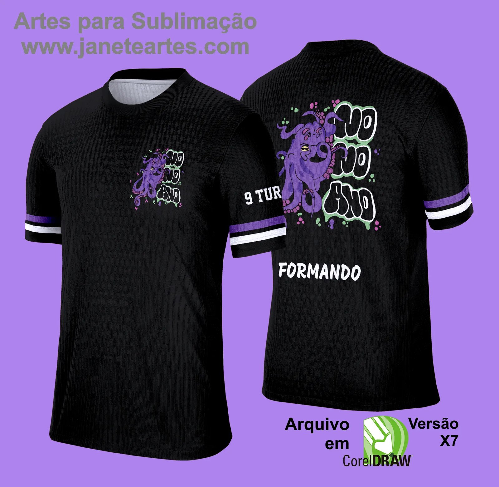 Arte Vetor Camisa Formandos Nono Ano 2025: Polvo Roxo - Janete Artes