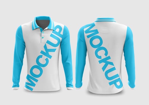 Arte Vetor Camisa Mockup Editavel CDR CorelDraw Camisa Gola Polo Botão Manga Longa
