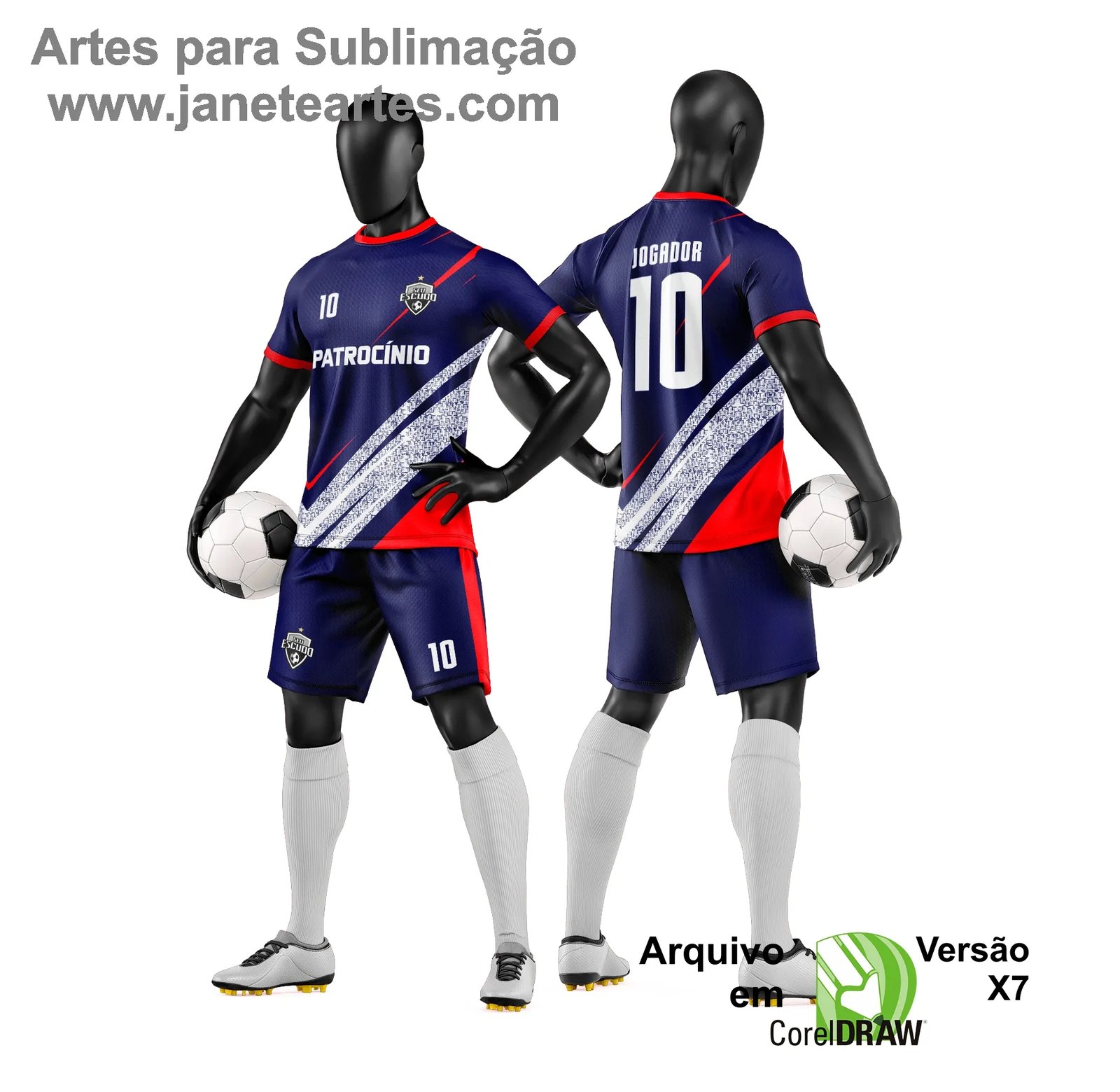 Arte Vetor Camisa e Short de Time de Futebol Amador