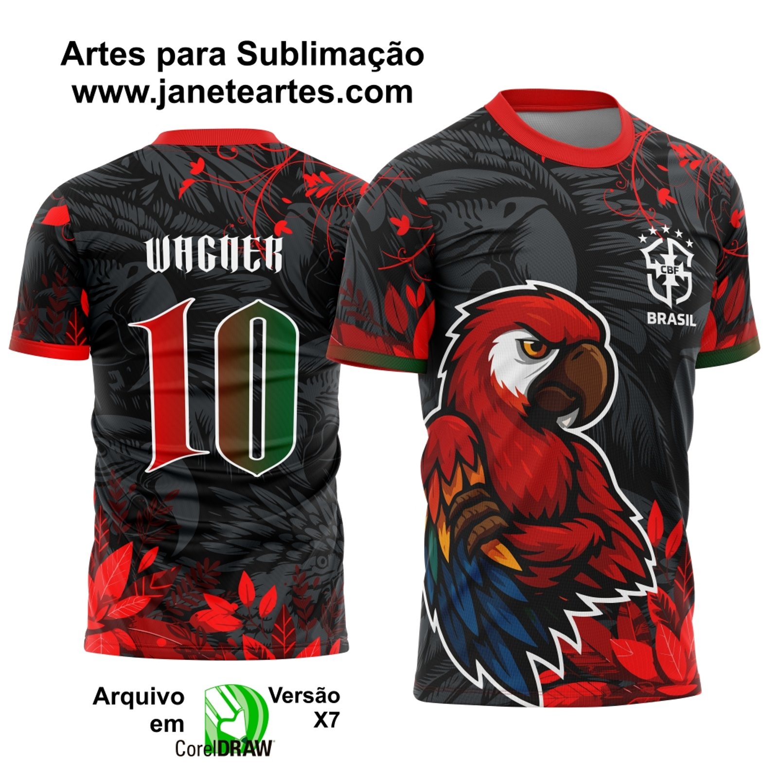 Arte Template Camisa de Interclasse Arara Vermelha