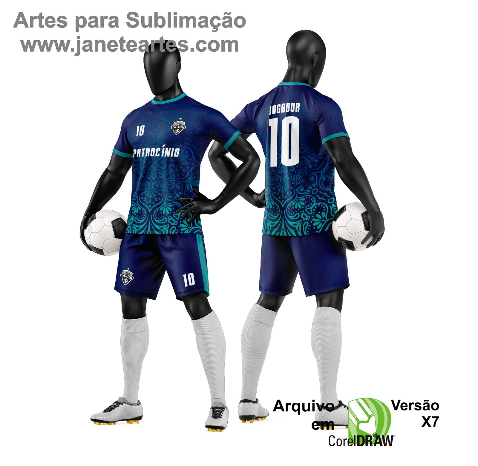 Arte Vetor Camisa e Short de Time de Futebol Amador