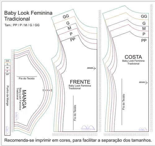Molde de Costura Para Imprimir Camiseta - 05 - Baby Look Tradicional (PP ao GG)