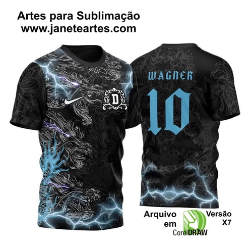 Arte Vetor Camisa Duplo Dragão Caveiras e Raios