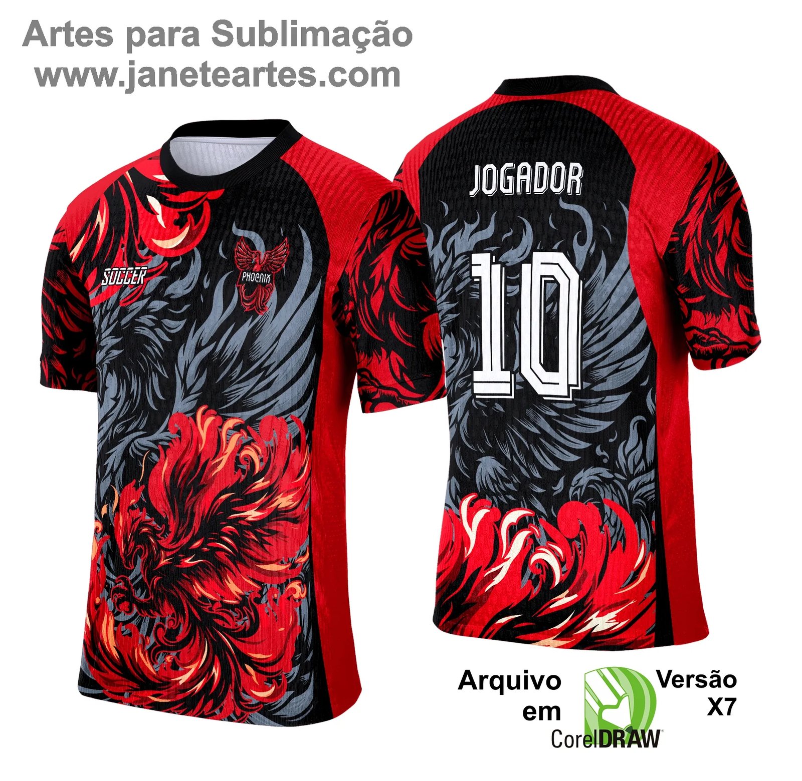 Arte Camisa Interclasse Fênix Negra com Vermelho 2025 - 0018