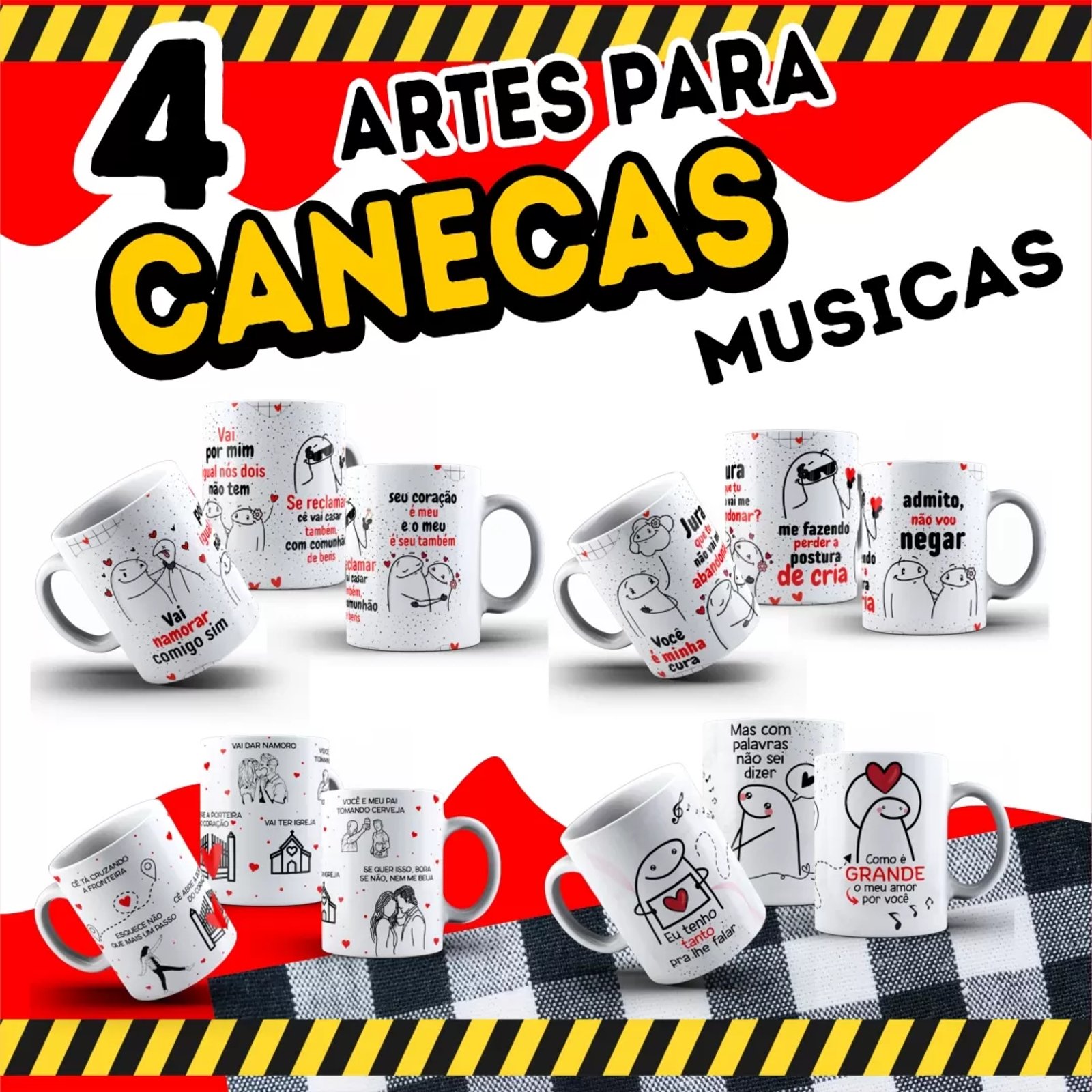 Kit 4 Artes Para Canecas Musicas 2023 Sublimação em Corel
