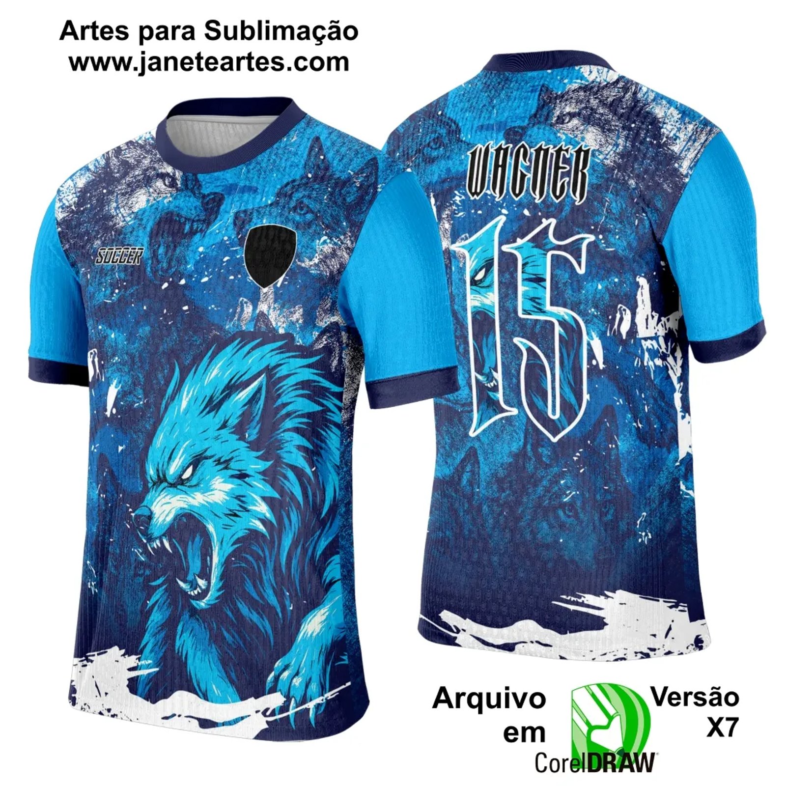 Arte Template Camisa Interclasse Lobo Azul - 0040 - Janete Artes