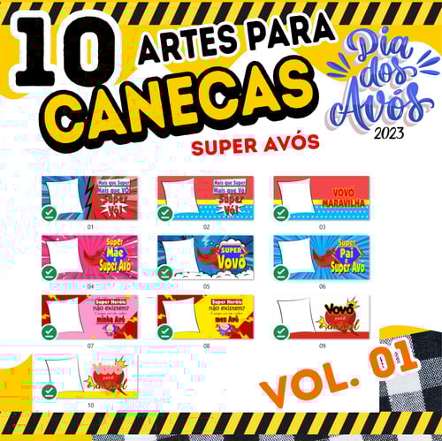 Kit 10 Artes Para Canecas Dia dos Avós 2023 Sublimação Super Avós