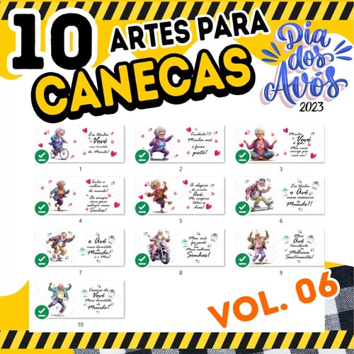 Kit 10 Artes Para Canecas Dia dos Avós 2023 Sublimação Descolados