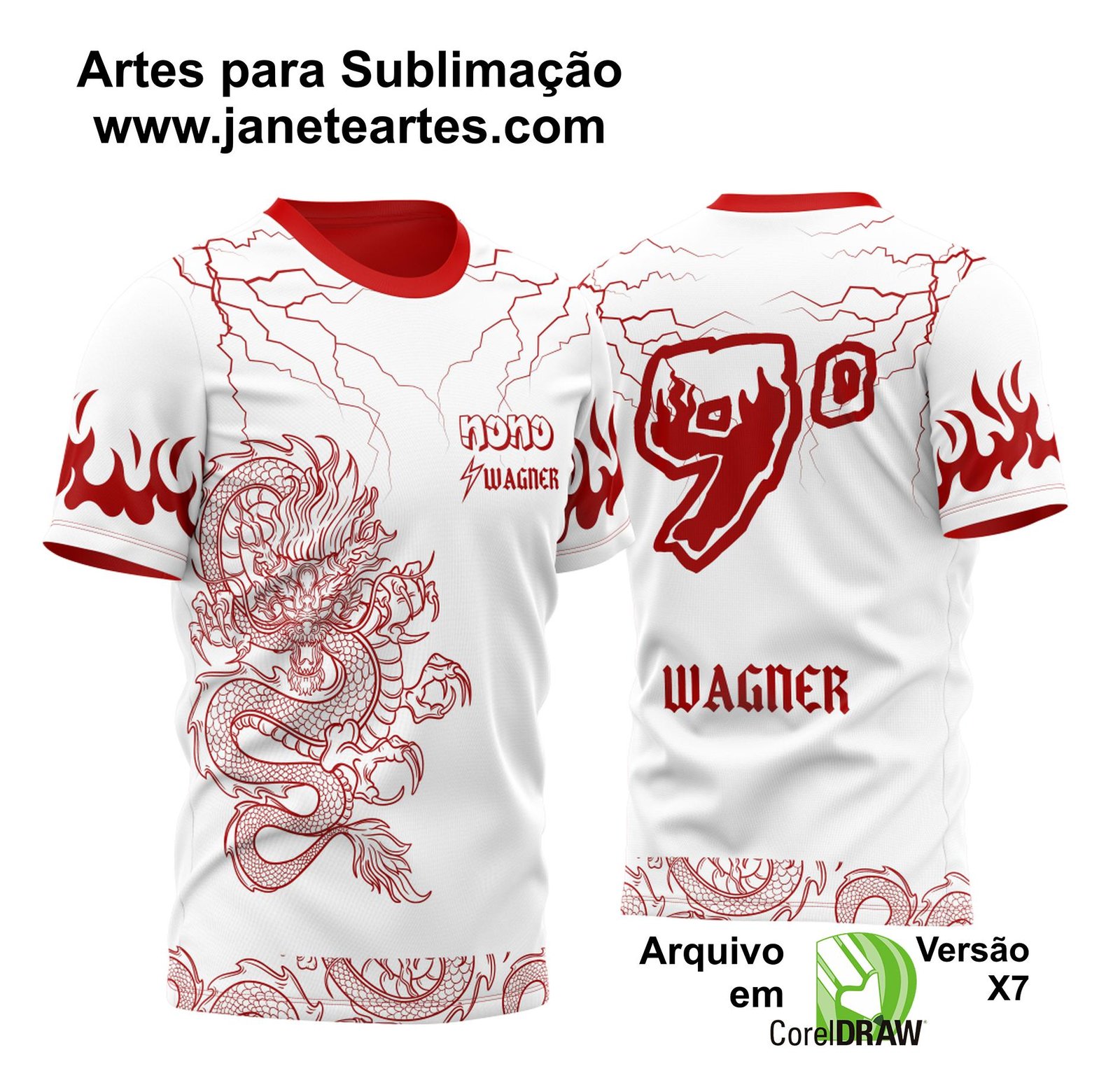 Arte Vetor Camisa Nono Ano Dragão Japonês Raios 2023 Vermelha