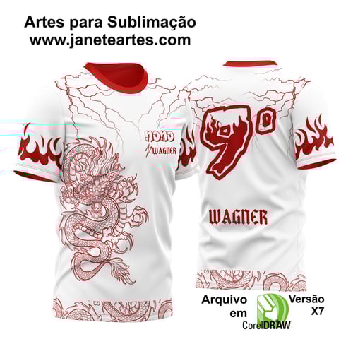 Arte Vetor Camisa Nono Ano Dragão Japonês Raios 2023 Vermelha