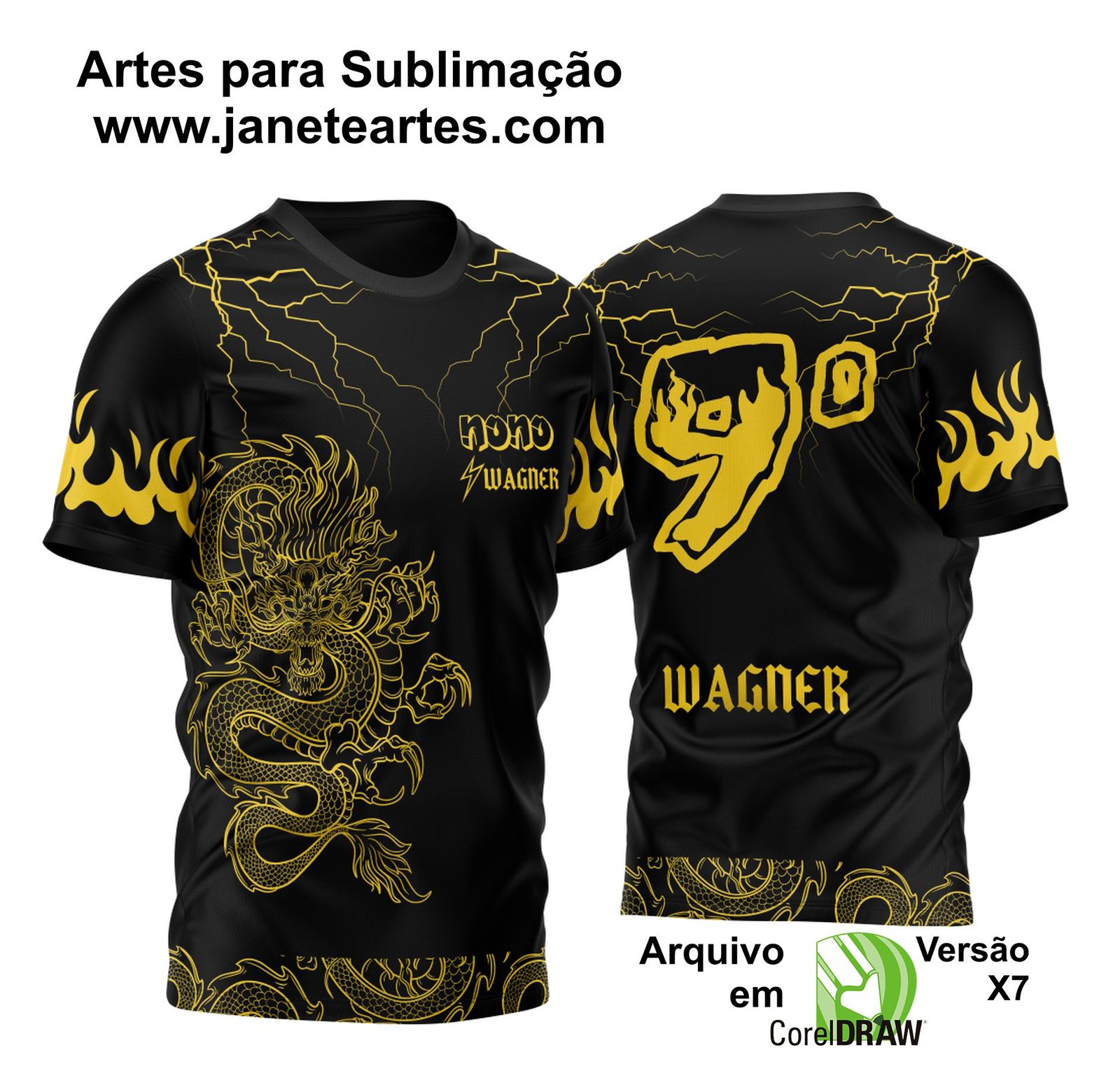Arte Vetor Camisa Nono Ano Dragão Japonês Raios 2023 Amarelo