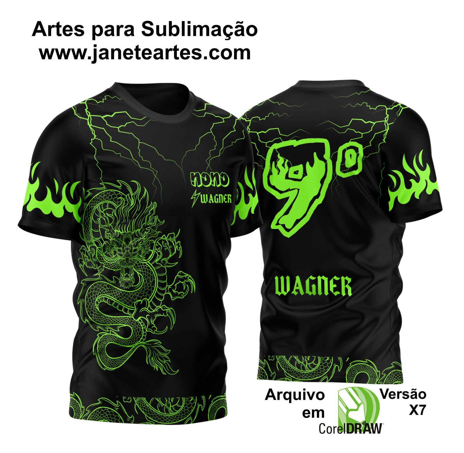 Arte Vetor Camisa Nono Ano Dragão Japonês Raios 2023 Verde