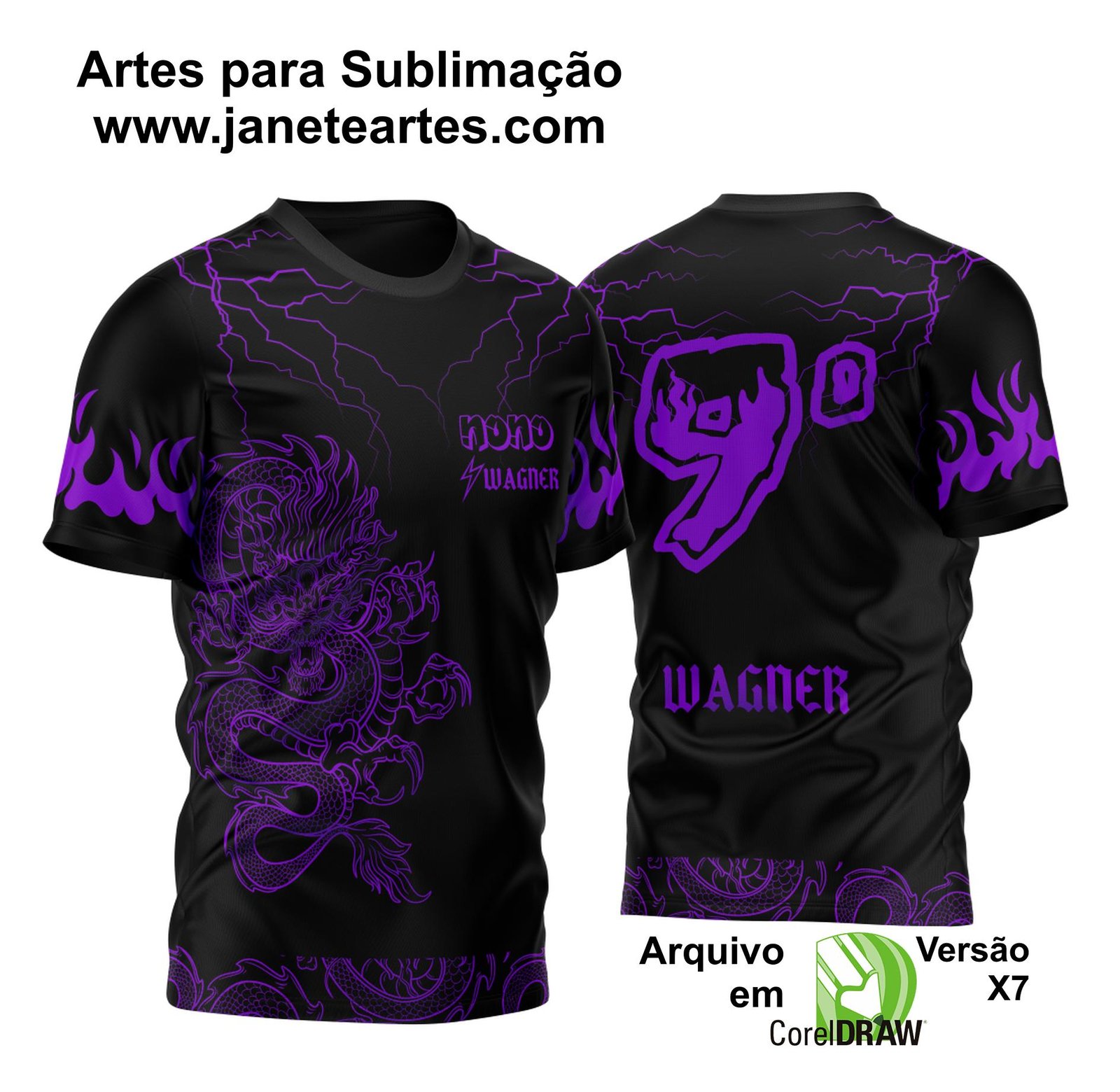 Arte Vetor Camisa Nono Ano Dragão Japonês Raios 2023 Roxa
