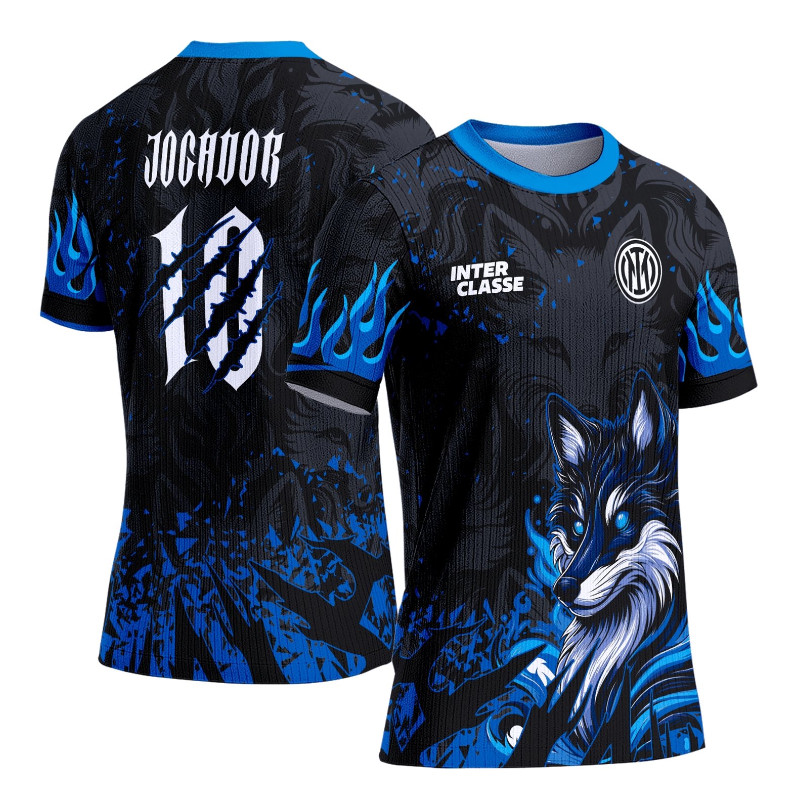 Camisa Interclasse Estampa Vetor Lobo Raposa Azul