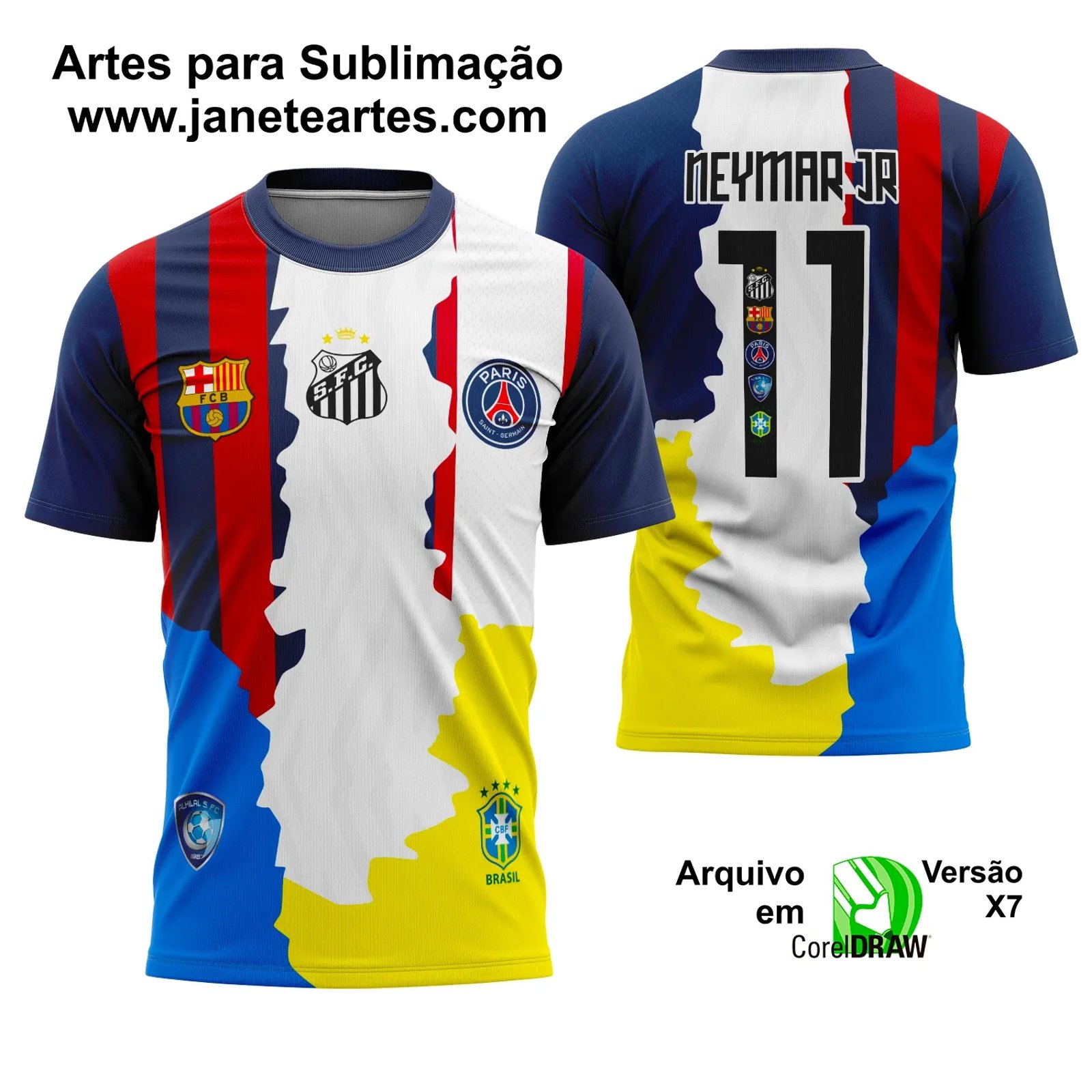 Camisa Multi Times Neymar Jr Estampa Vetor 2025