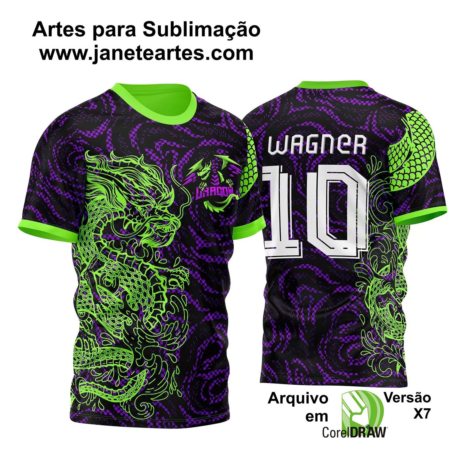 Arte Vetor Camisa InterClasse Dragão Verde e Roxo 2023