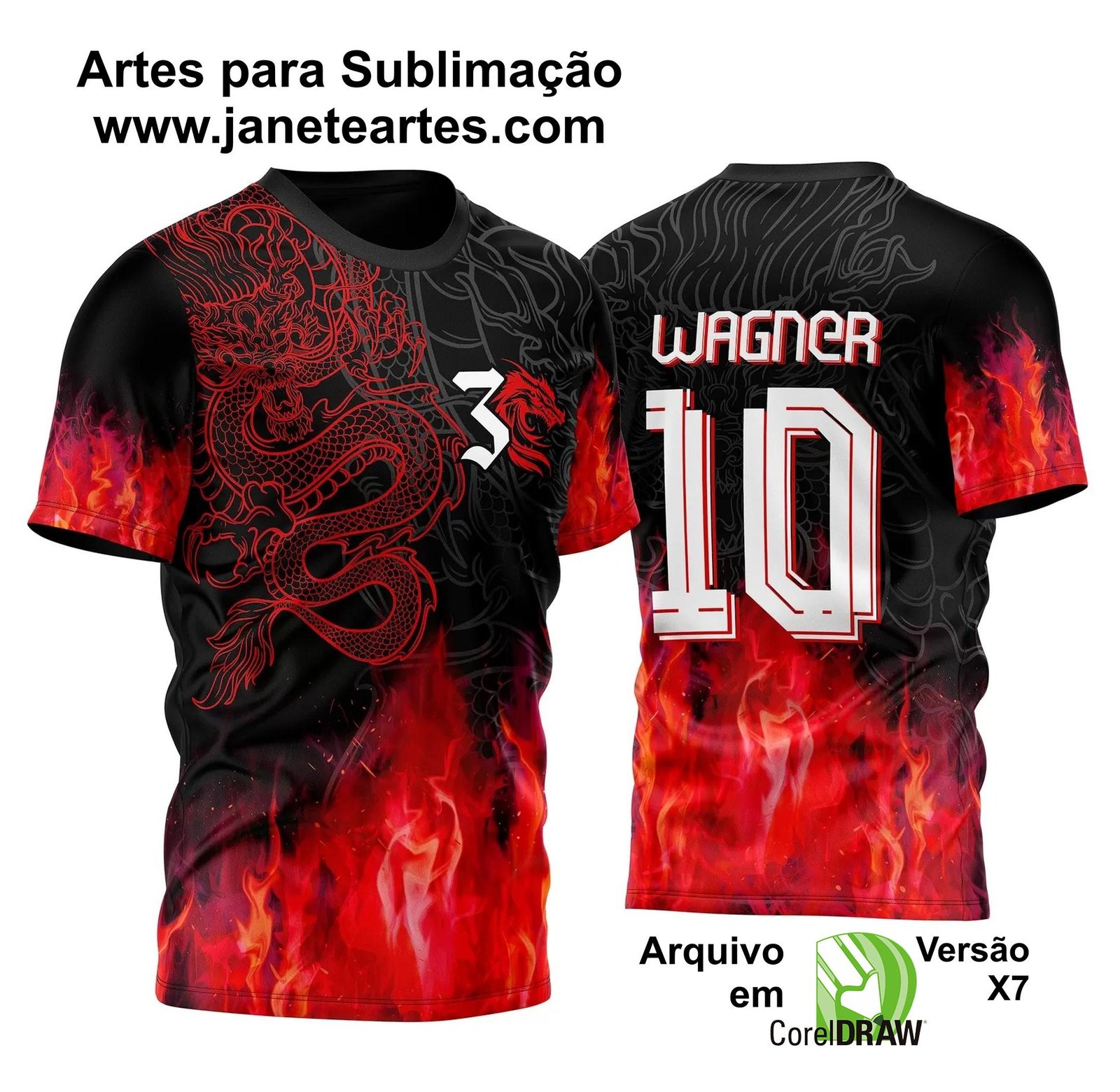 Arte Vetor Camisa InterClasse Dragão com Fogo 2023 Vermelho