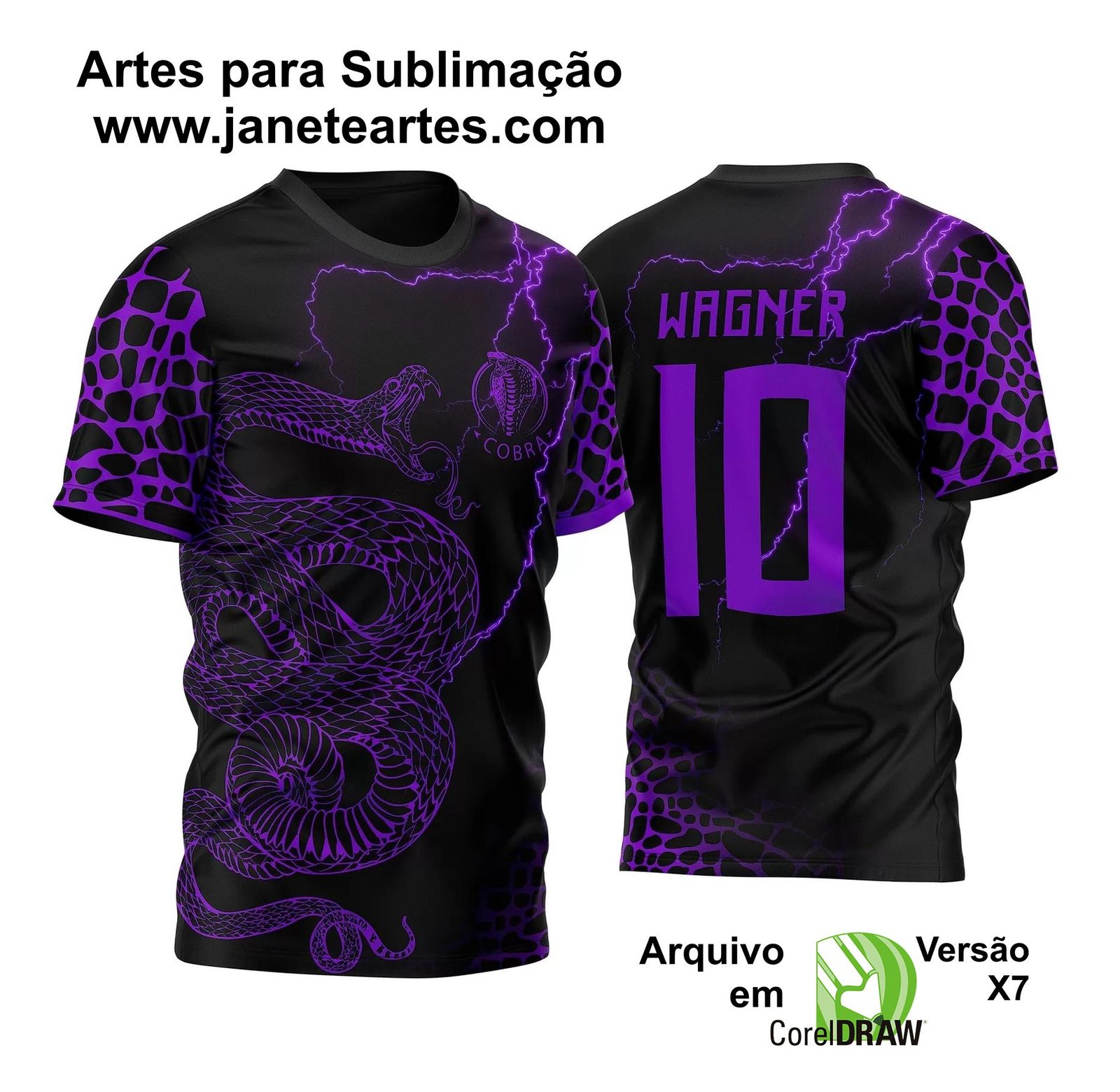 Arte Vetor Camisa InterClasse Cobra Roxa Com Raios