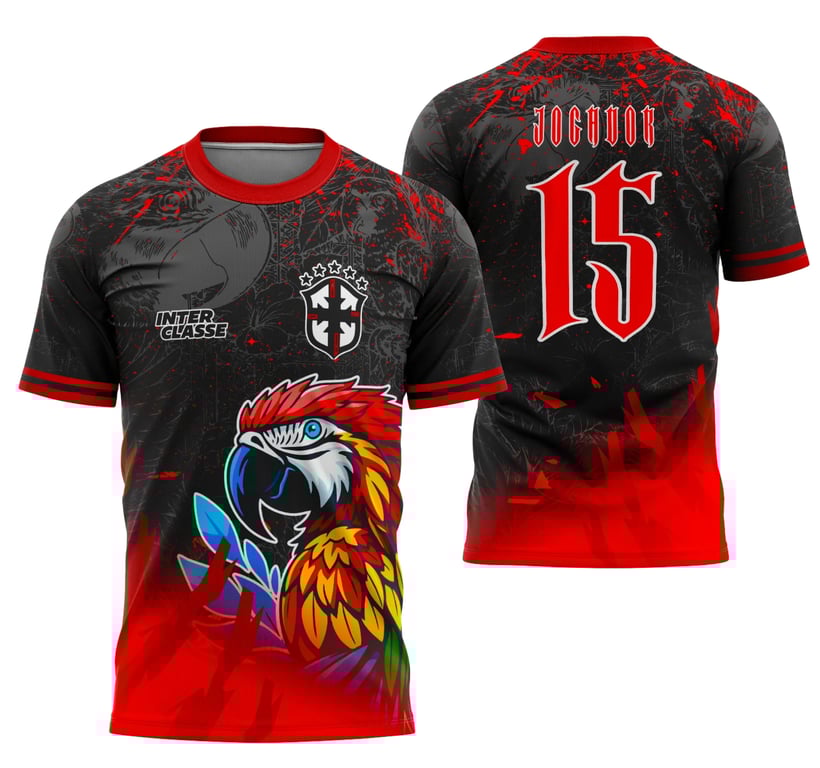 Camisa de Interclasse Arara Vermelha 2025 – Design Exclusivo em Arte Vetorial