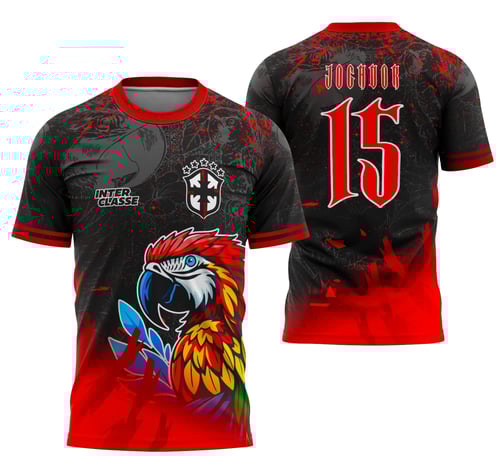 Camisa de Interclasse Arara Vermelha 2025 – Design Exclusivo em Arte Vetorial