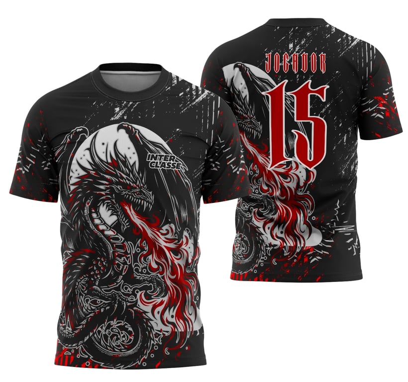 Camisa de Interclasse Dragão Negro com Fogo 2025 – Arte Digital Exclusiva