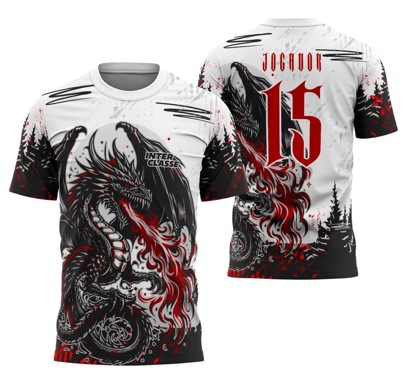 Camisa de Interclasse Dragão Negro com Fogo 2025 – Arte Digital Exclusiva