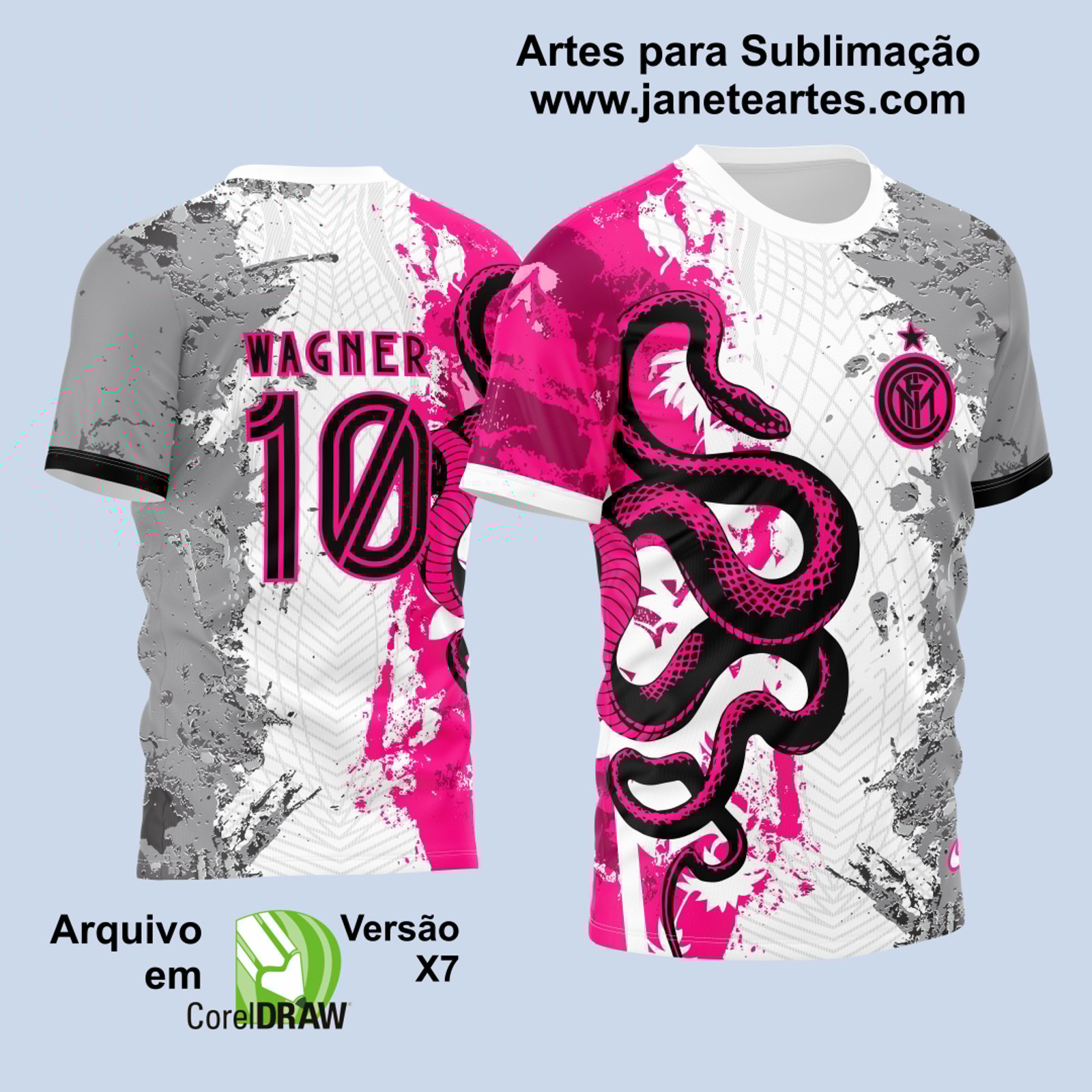 Arte Vetor Camisa InterClasse Inter de Milão Cobra Branca - Rosa - Cinza - 2023