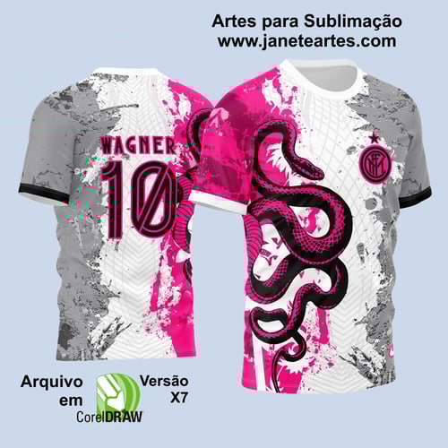 Arte Vetor Camisa InterClasse Inter de Milão Cobra Branca - Rosa - Cinza - 2023