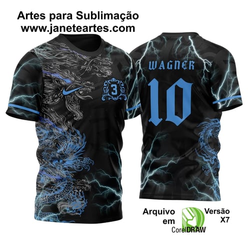 Arte Vetor Camisa Duplo Dragão Caveiras e Raios Modelo 2