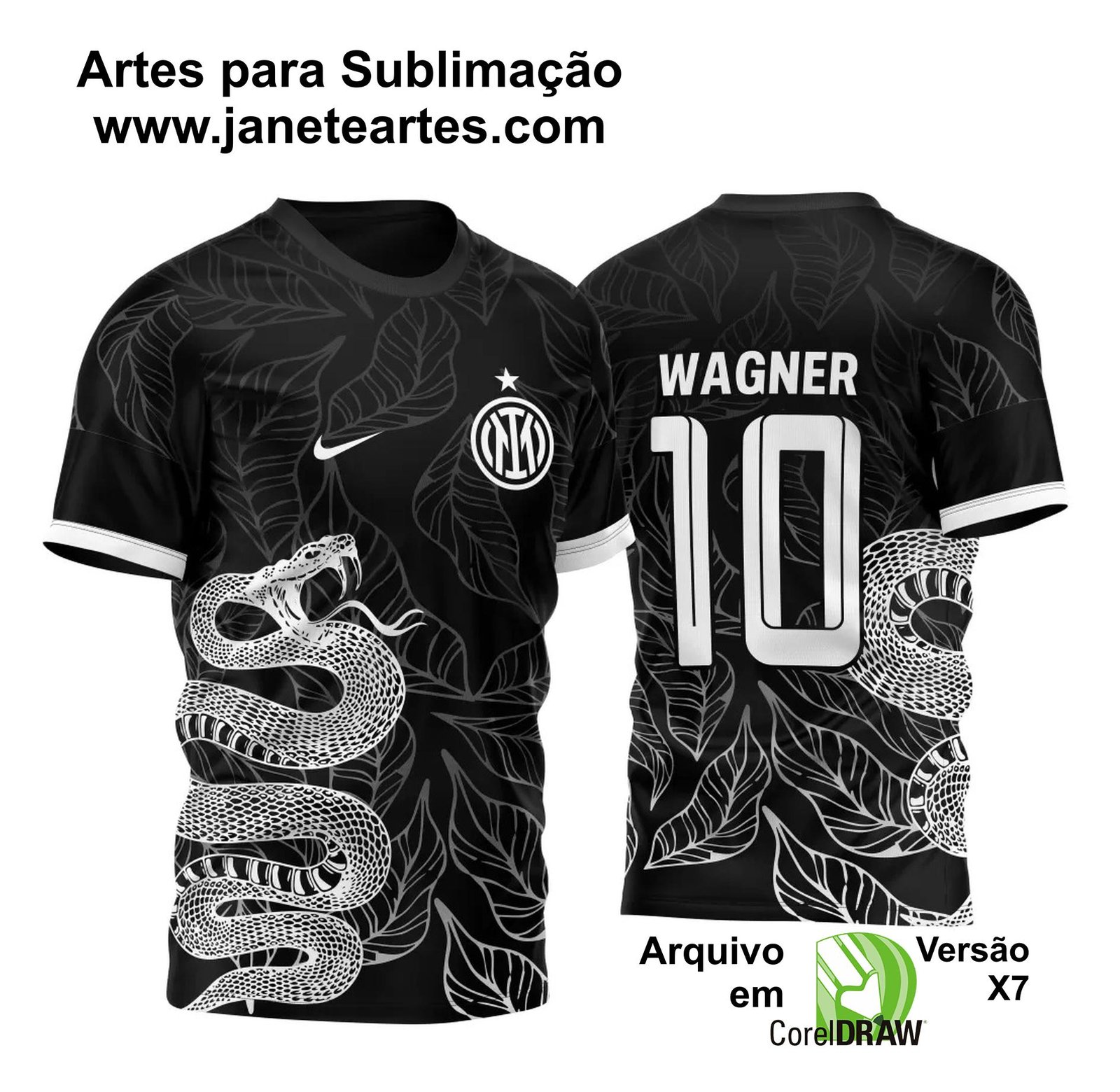 Arte Vetor Camisa InterClasse Cobra Ataque Folhas 2023 Preta