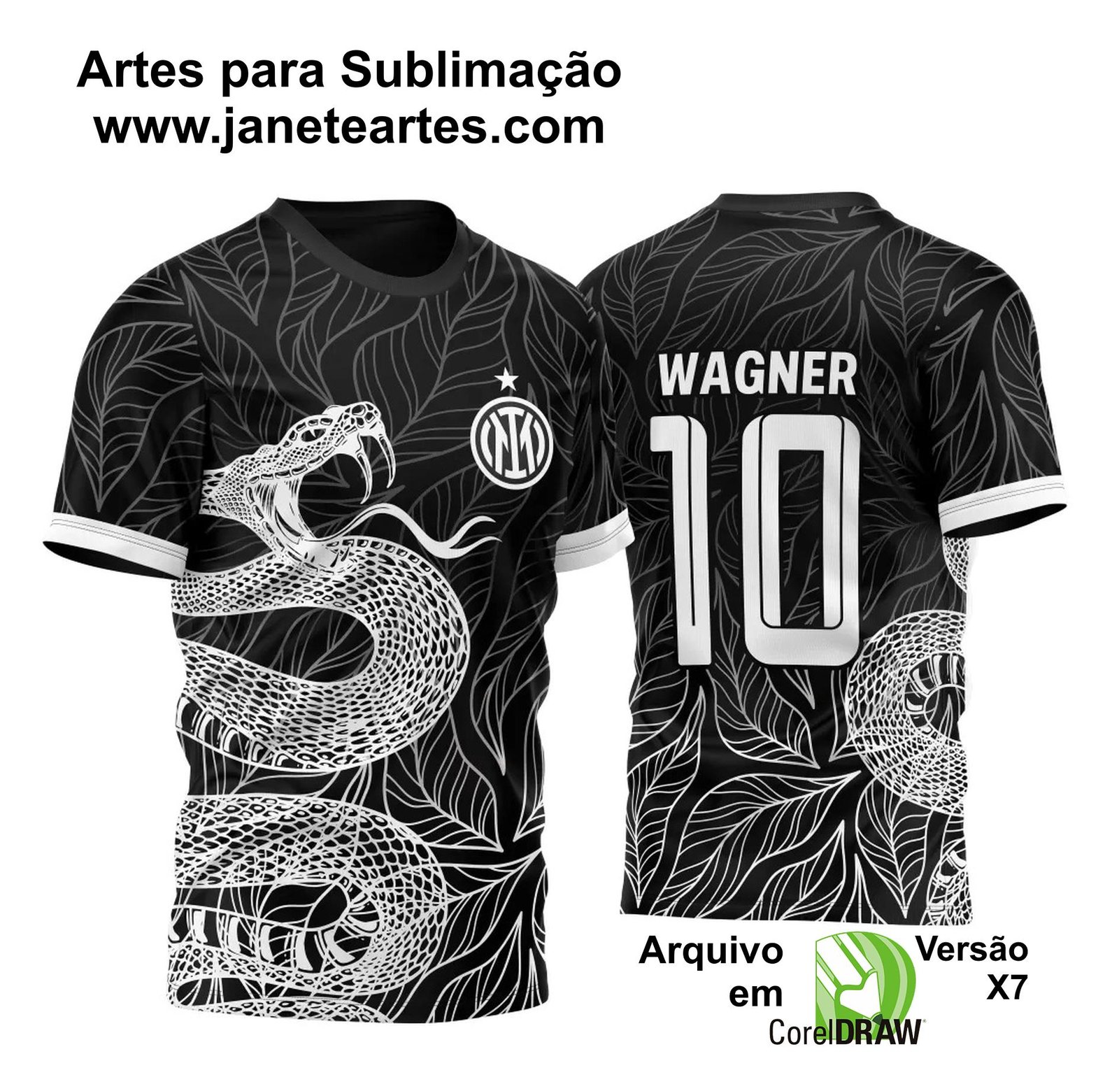 Arte Vetor Camisa Preta InterClasse Cobra Ataque Folhas 2023 Mod2