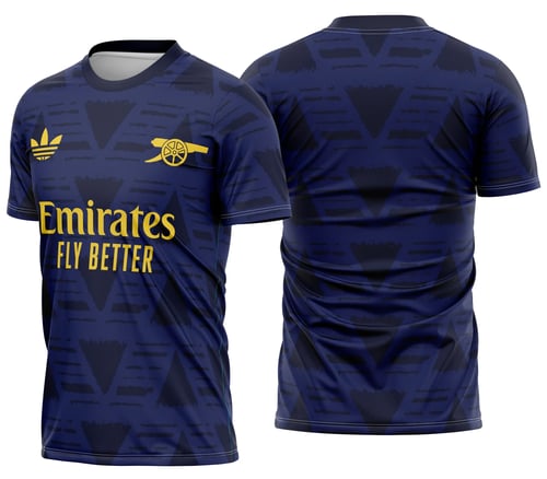 Camisa preta unissex com logo no peito e estampa grande nas costas, inspirada no Arsenal Uniforme Reserva 2026, perfeita para torcedores e fãs do futebol.