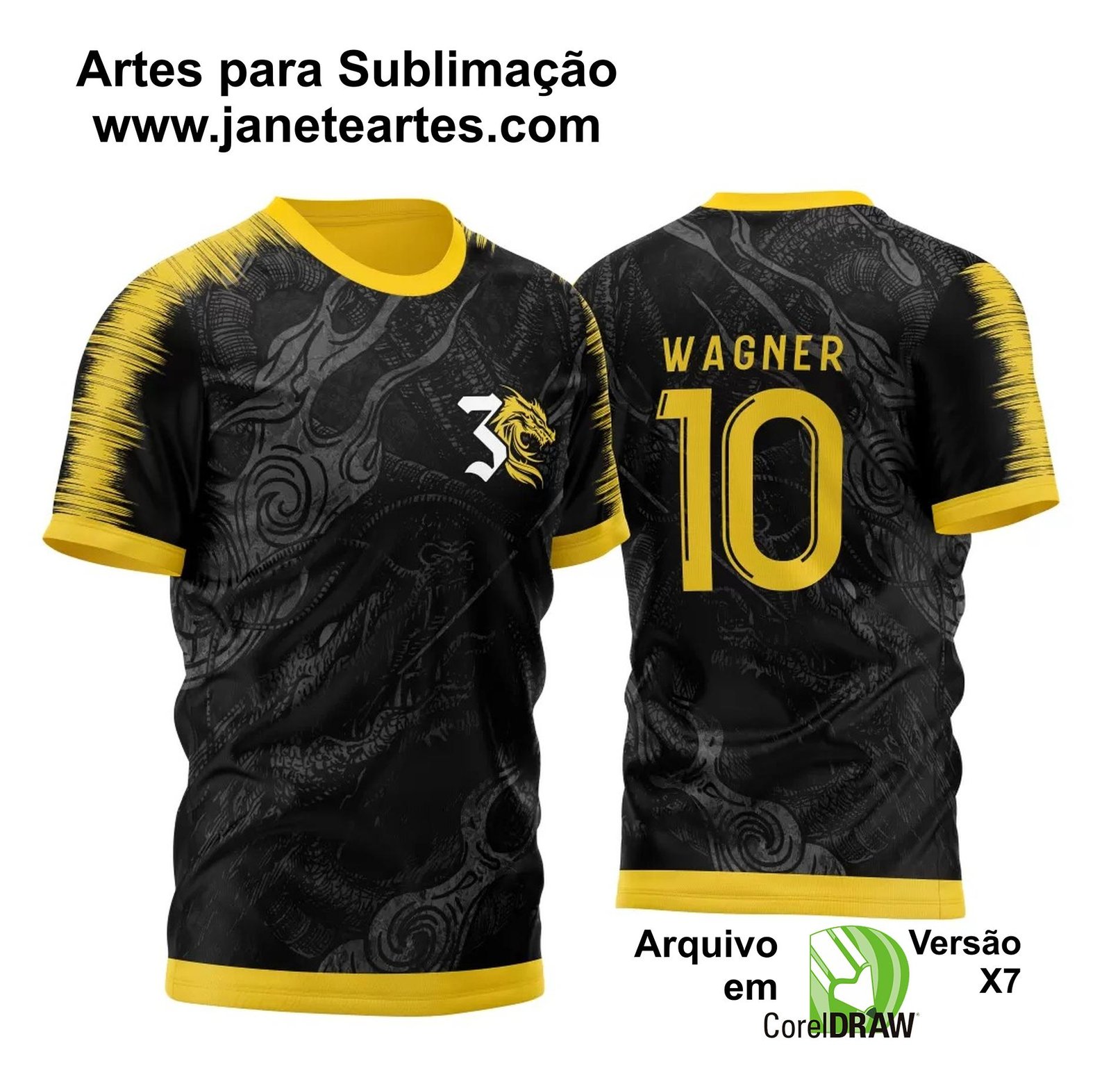 Arte Vetor Template Camisa de InterClasse Preto e Amarela Com Fundo Dragão 2023